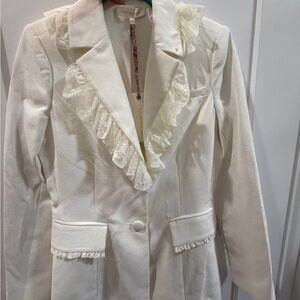 LoveShackFancy Ivory Lace-Trim Blazer